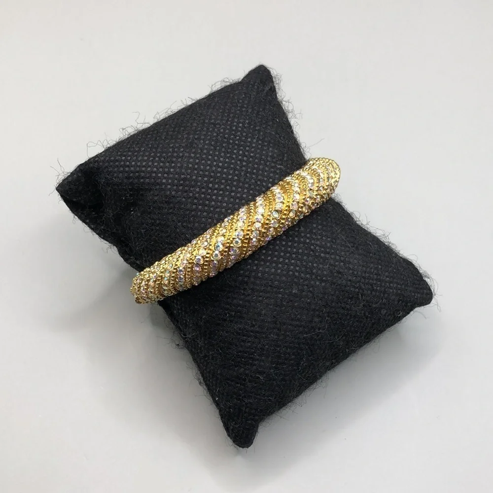Vintage dazzling AB statement bracelet clamper/hinge small wrist.